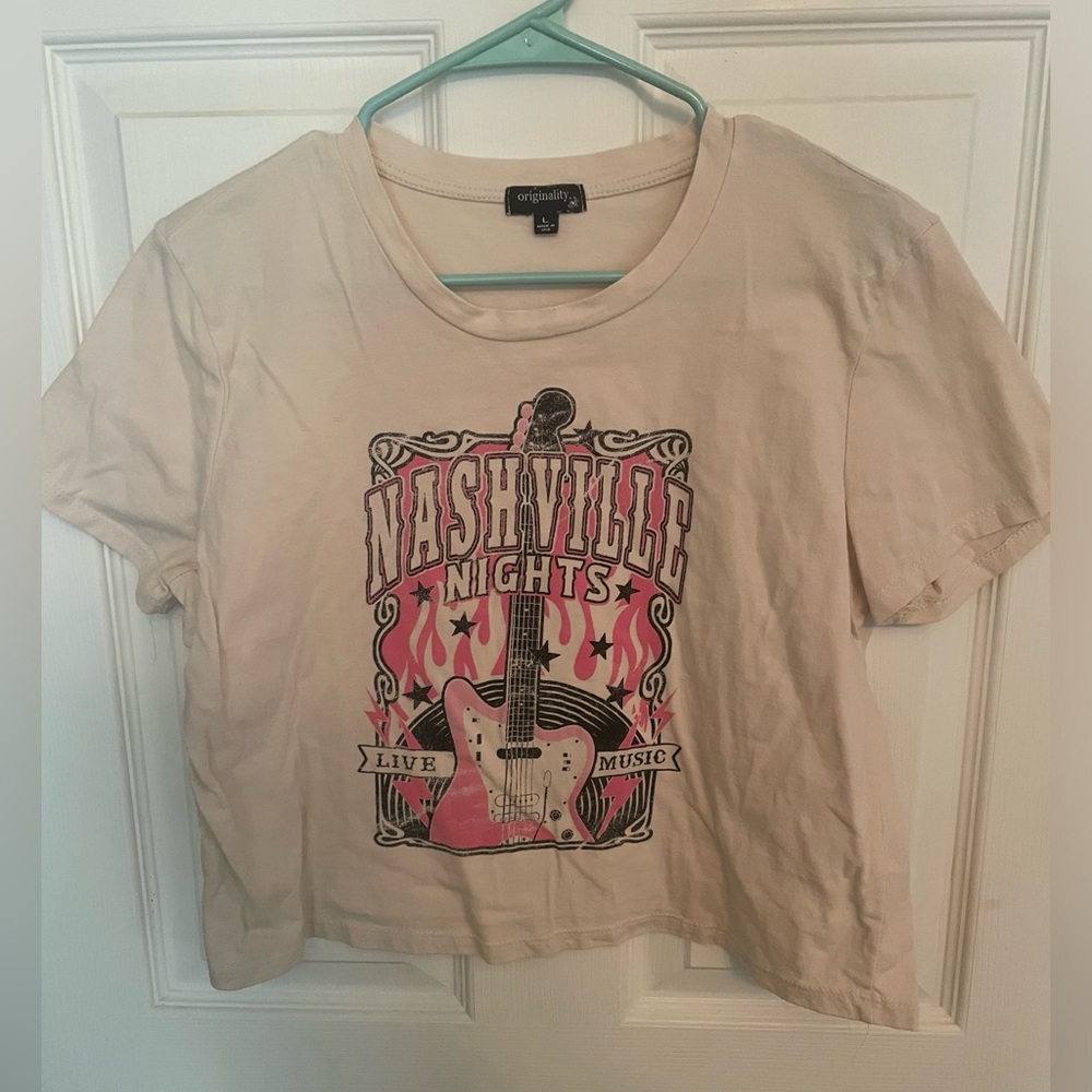 Cream Nashville Graphic Crop T-Shirt